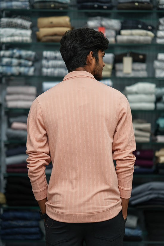 Men’s Full Sleeve Zip-Collar Sweater – Stylish Full Sleeve T-shirt - 3D Striped Peach-7 Man