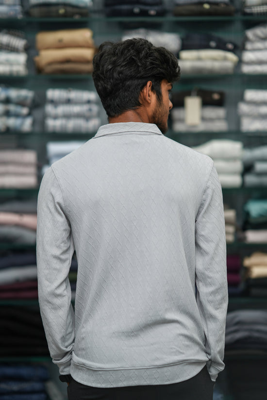 Men’s Full Sleeve Zip-Collar Sweater – Stylish Full Sleeve T-shirt - 3D Dimond Ash-7 Man