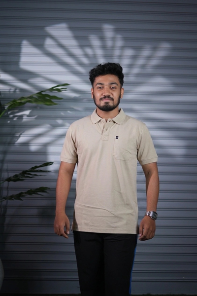Men's Short Sleeve Polo T-Shirt | Button Pocket Premium Collar Neck Casual Wear - Sandle