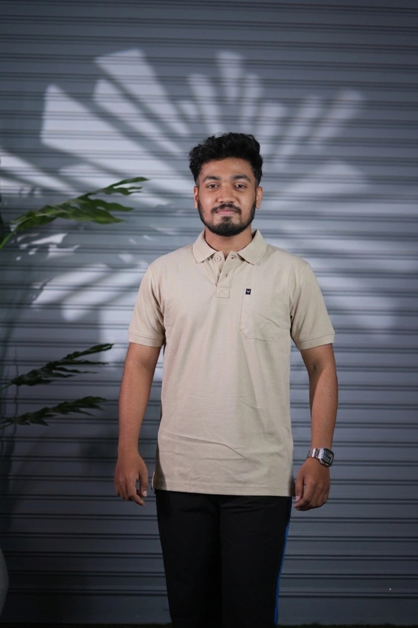 Men's Short Sleeve Polo T-Shirt | Button Pocket Premium Collar Neck Casual Wear - Sandle