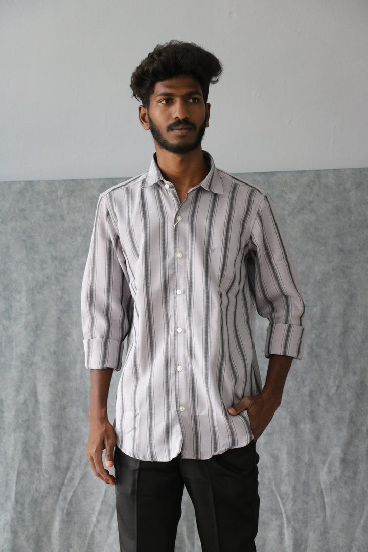 Men’s Korean Linen Striped Shirt Full Sleeve Trendy Casual Wear (CODE:S001)- 2