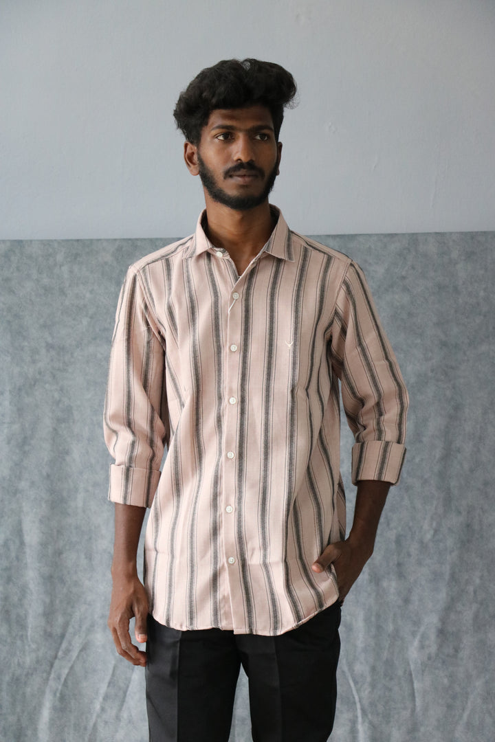Men’s Korean Linen Striped Shirt Full Sleeve Trendy Casual Wear (CODE:S001)- 3