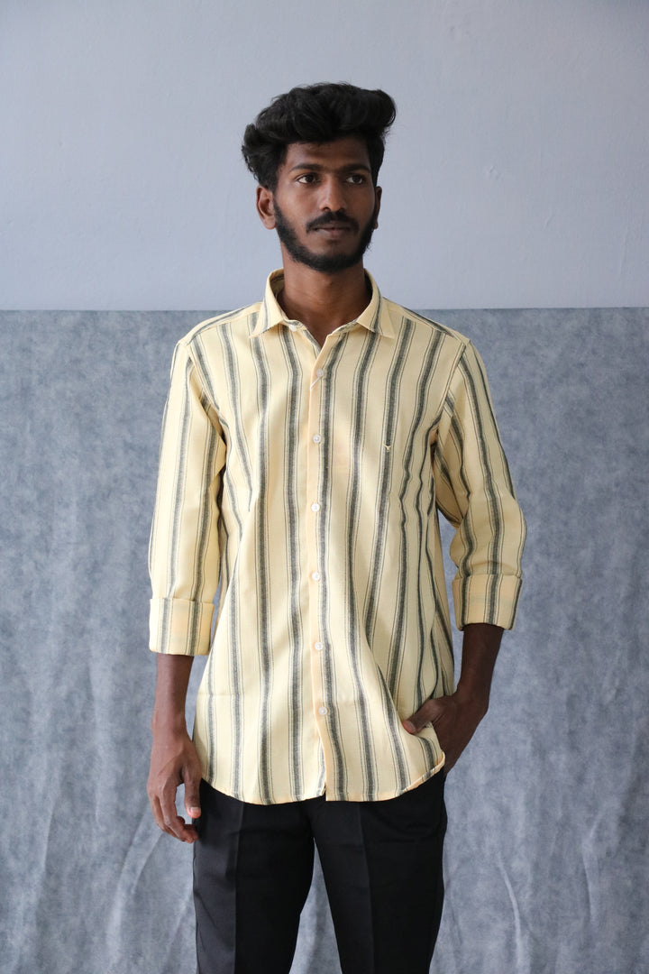 Men’s Korean Linen Striped Shirt Full Sleeve Trendy Casual Wear (CODE:S001)- 4