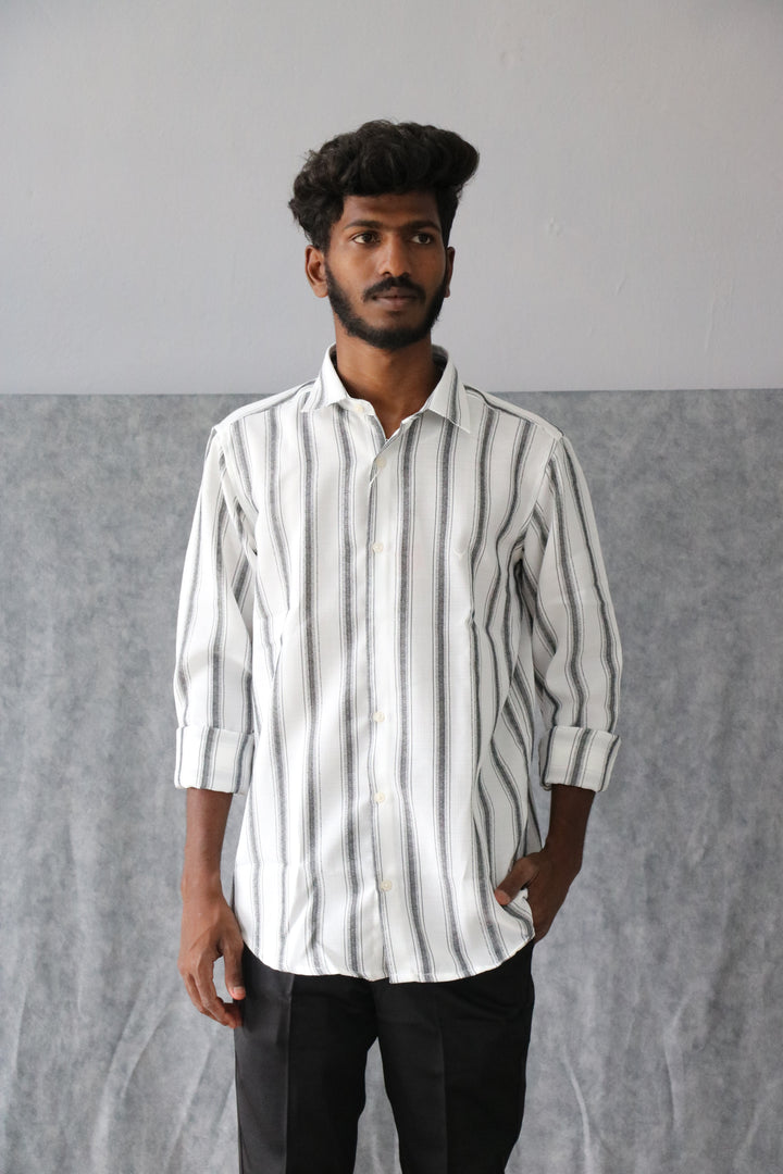 Men’s Korean Linen Striped Shirt Full Sleeve Trendy Casual Wear (CODE:S001)- 5