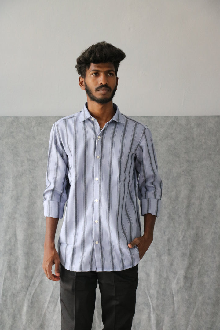 Men’s Korean Linen Striped Shirt Full Sleeve Trendy Casual Wear (CODE:S001)- 6