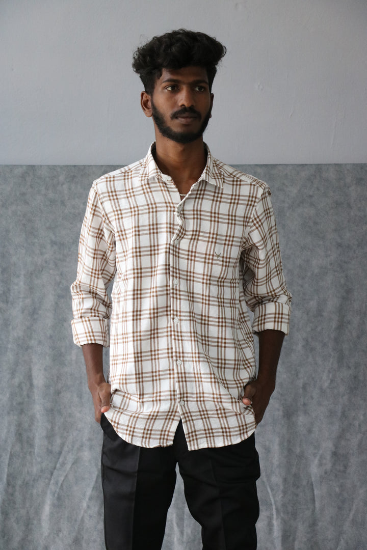 Men’s Soft Linen Checked Shirt Full Sleeve Trendy Casual Wear (CODE:S002)- 3