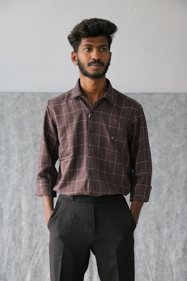 Men’s Soft Linen Checked Shirt Full Sleeve Trendy Casual Wear (CODE:S004)- 1