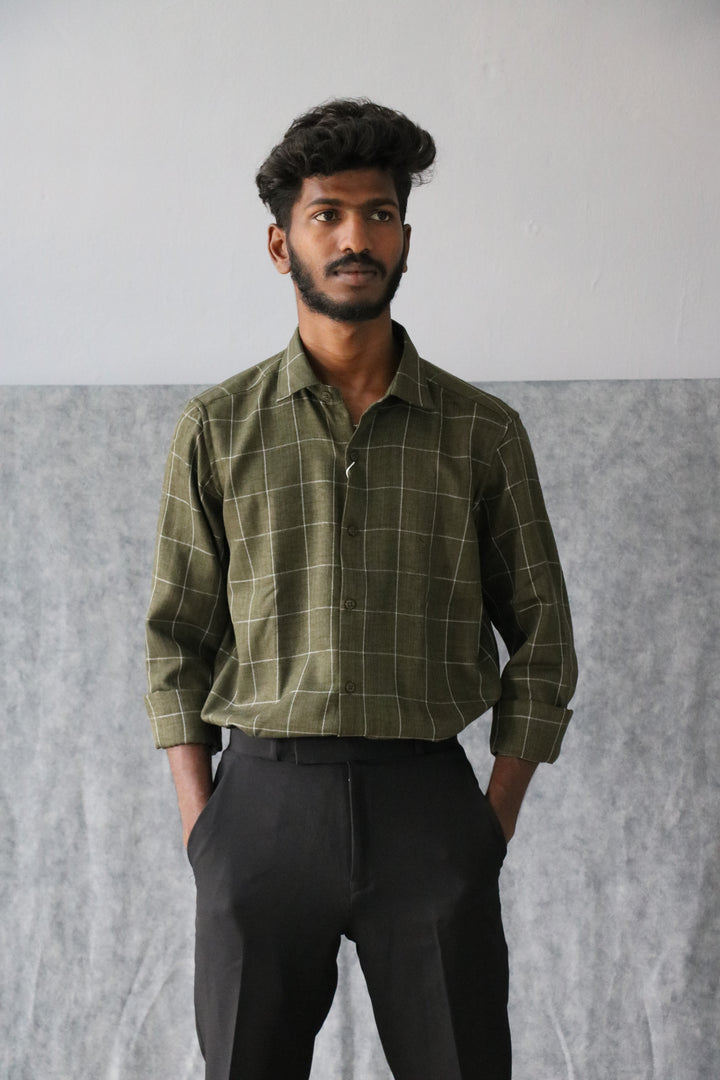 Men’s Soft Linen Checked Shirt Full Sleeve Trendy Casual Wear (CODE:S004)- 3
