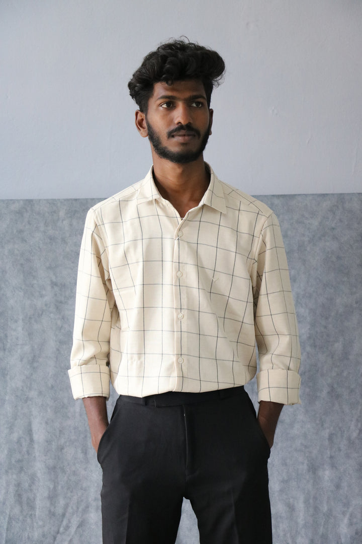 Men’s Soft Linen Checked Shirt Full Sleeve Trendy Casual Wear (CODE:S004)- 4