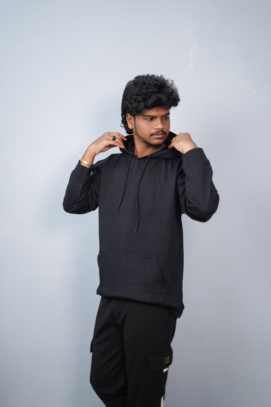 Unisex Full Sleeve Plain Pocket Hoodie | Oversized Winter Wear - Black
