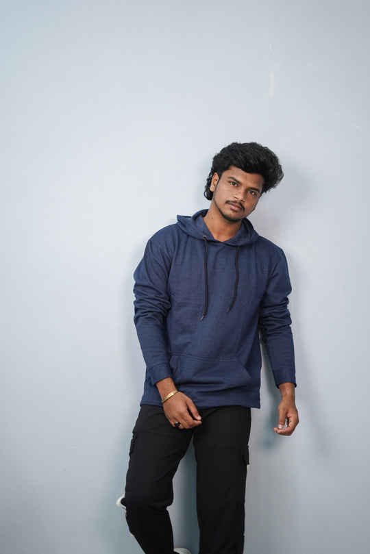 Unisex Full Sleeve Plain Pocket Hoodie | Oversized Winter Wear - Navy Blue – 7MAN Men's Fashion India