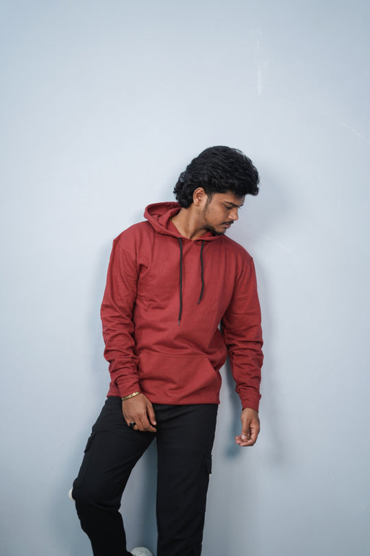 Unisex Full Sleeve Plain Pocket Hoodie | Oversized Winter Wear - Maroon – 7MAN Men's Fashion India