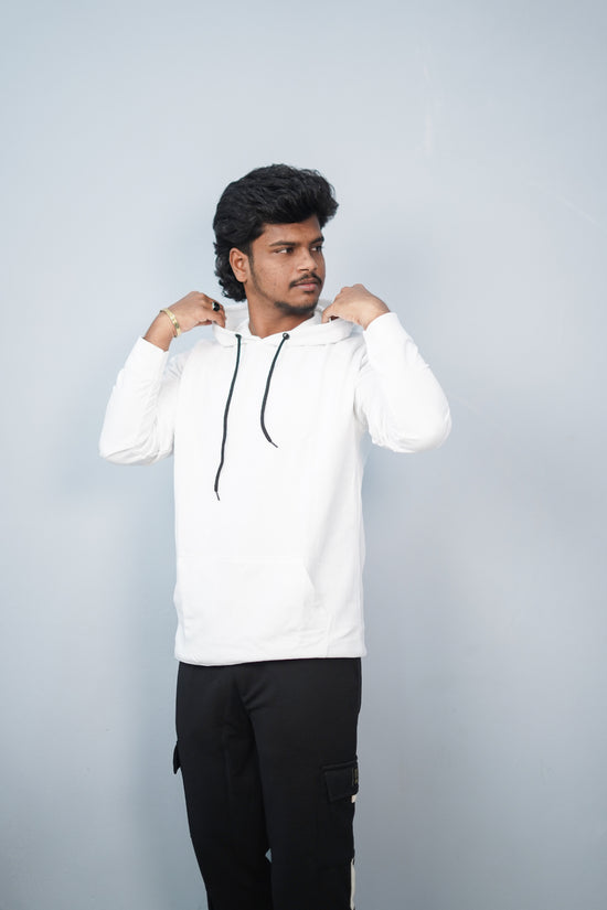Unisex Full Sleeve Plain Pocket Hoodie | Oversized Winter Wear - White