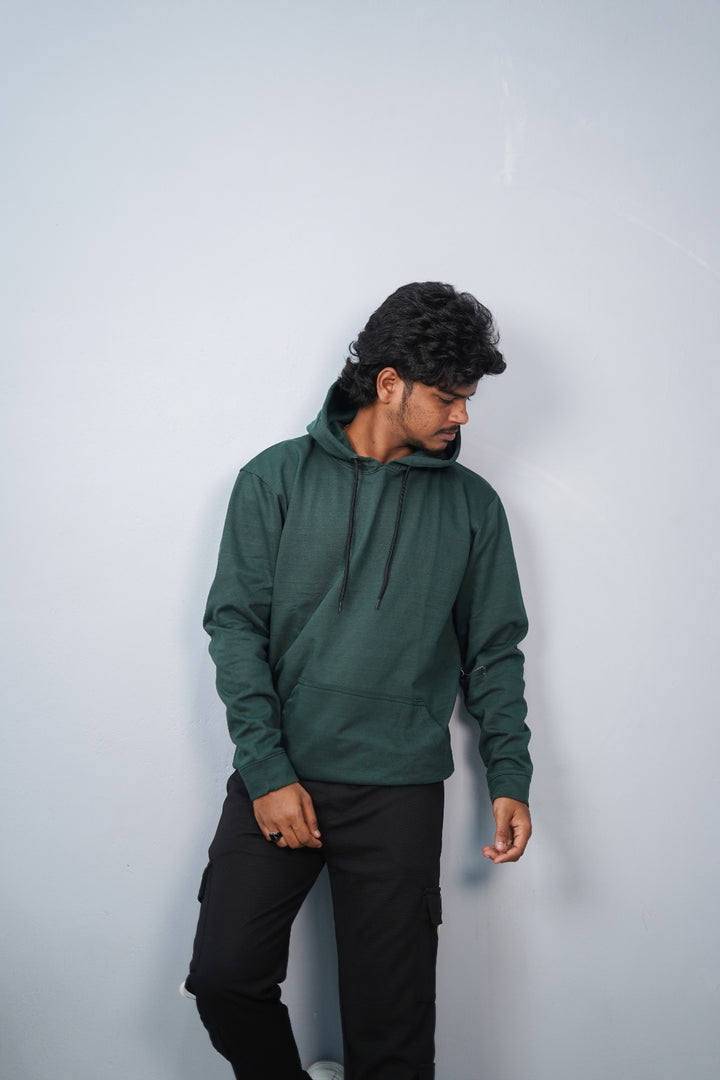 Unisex Full Sleeve Plain Pocket Hoodie  Oversized Winter Wear  Bottle Green mens trending streetwear India 7Man