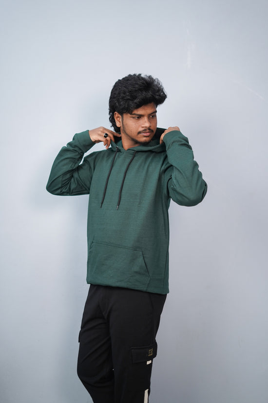 Unisex Full Sleeve Plain Pocket Hoodie | Oversized Winter Wear - Bottle Green