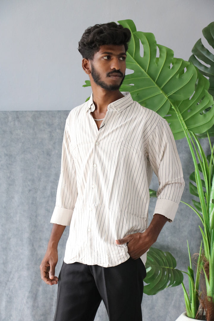 Men’s Korean Linen Striped Shirt Full Sleeve Trendy Casual & Formal Wear (CODE:S006) - 3