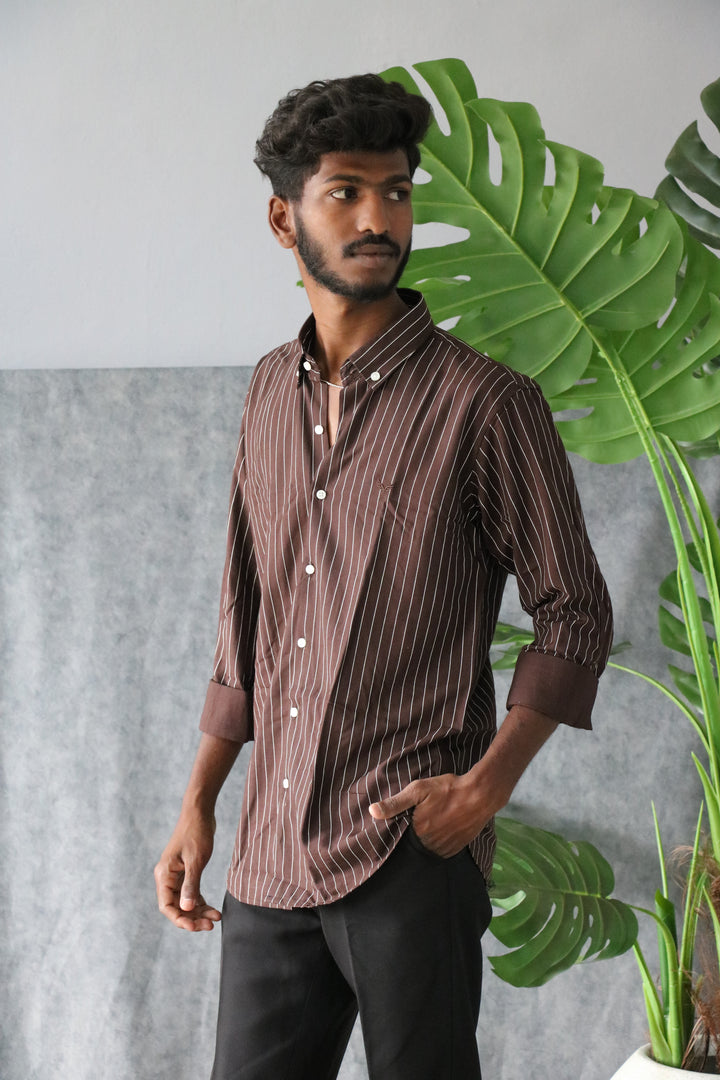 Men’s Korean Linen Striped Shirt Full Sleeve Trendy Casual & Formal Wear (CODE:S006) - 8