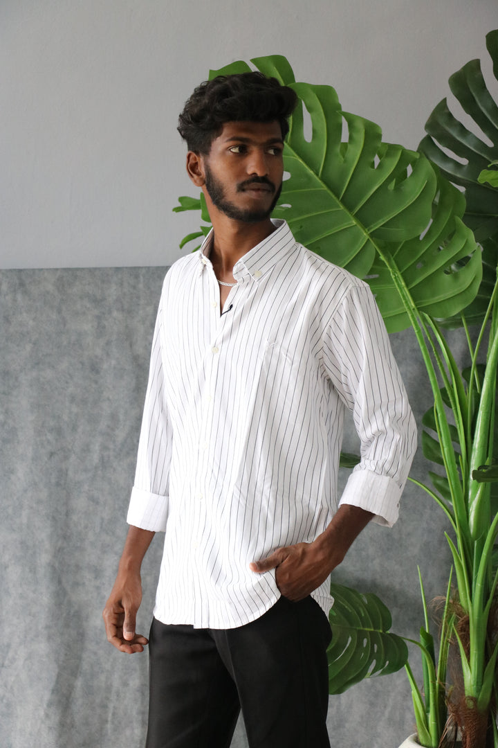 Men’s Korean Linen Striped Shirt Full Sleeve Trendy Casual & Formal Wear (CODE:S006) - 9