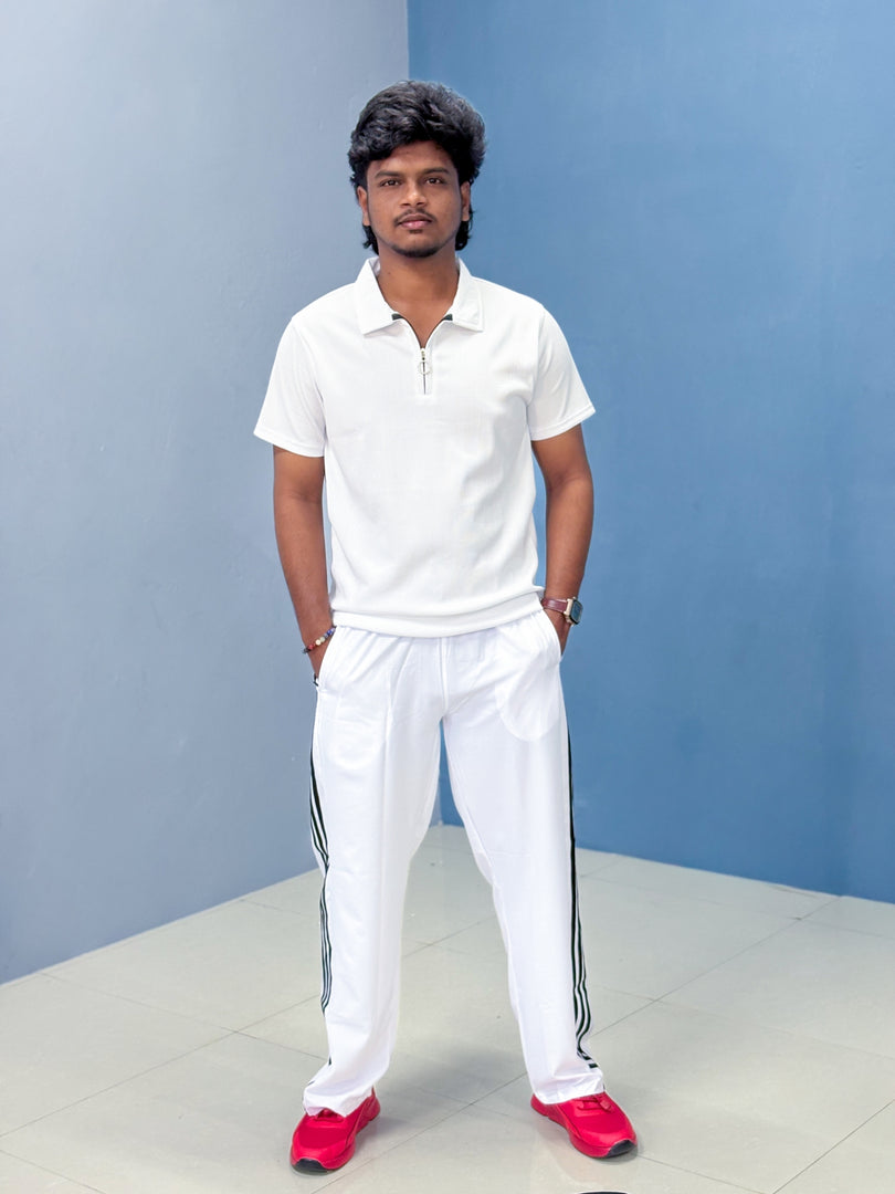 Short Sleeve Korean Tshirt and Baggy Pant Co-ord Set for Men - White
