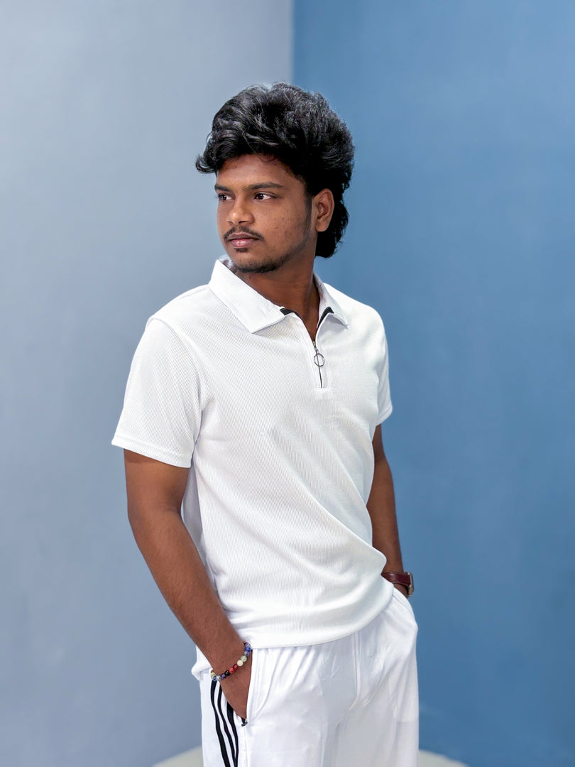Short Sleeve Korean Tshirt and Baggy Pant Co-ord Set for Men - White