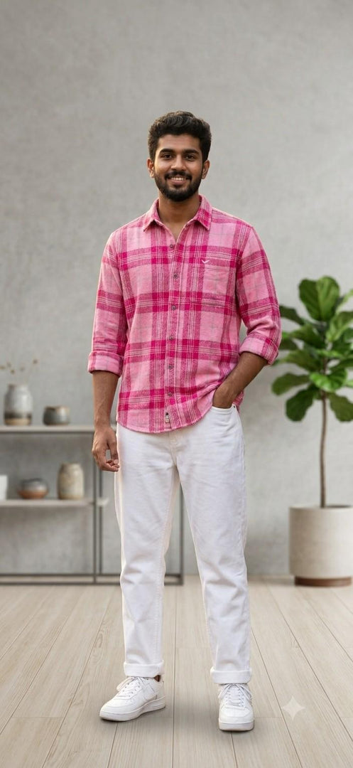 Men’s Premium Trendy Checked Shirt | Casual Full Sleeve Shirt - Pink