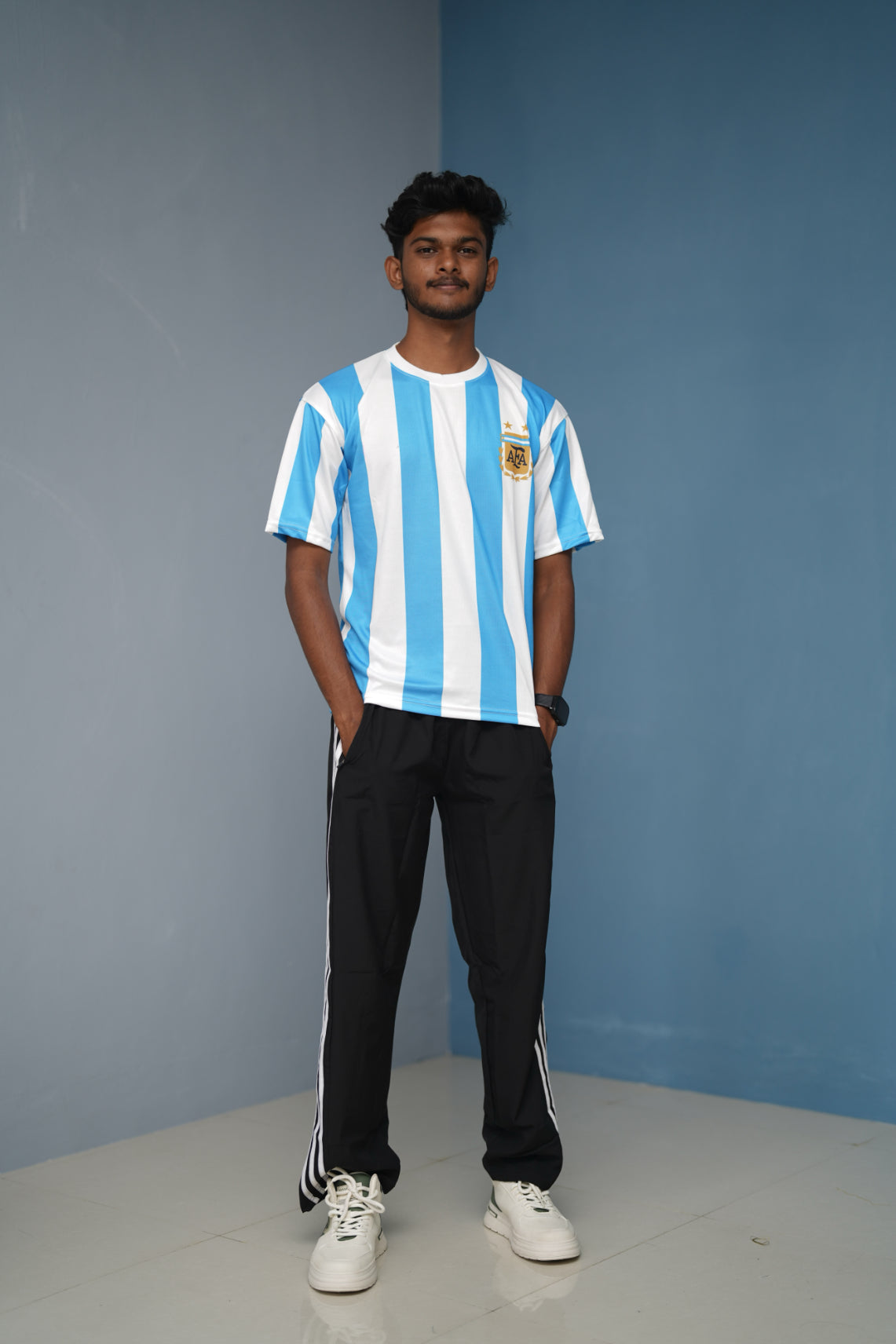 Five Sleeve Round Neck AFA Printed Tshirt for men - Plain Sky Blue-Shirt & Pant Combo-7 Man