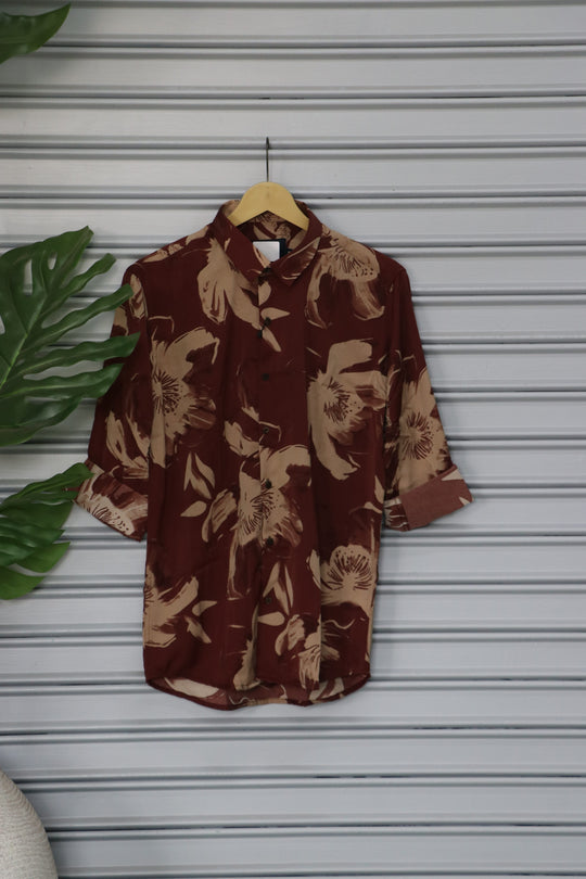 Men's Large Tropical Floral Printed Casual Shirt | Premium Full Sleeve Designer Shirt - Brown – 7MAN Men's Fashion India