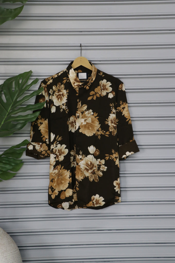 Men's Large Floral Print Casual Shirt | Premium Full Sleeve Designer Shirt - Black