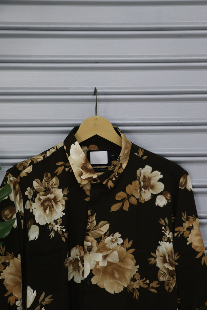 Men's Large Floral Print Casual Shirt | Premium Full Sleeve Designer Shirt - Black