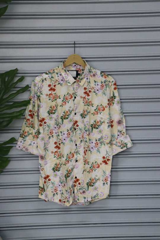 Men's Small Floral Print Casual Shirt | Premium Full Sleeve Designer Shirt - Cream – 7MAN Men's Fashion India