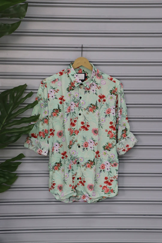 Men's Small Floral Print Casual Shirt | Premium Full Sleeve Designer Shirt - Green – 7MAN Men's Fashion India