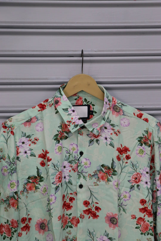Men's Small Floral Print Casual Shirt | Premium Full Sleeve Designer Shirt - Green – alternate view – 7MAN India