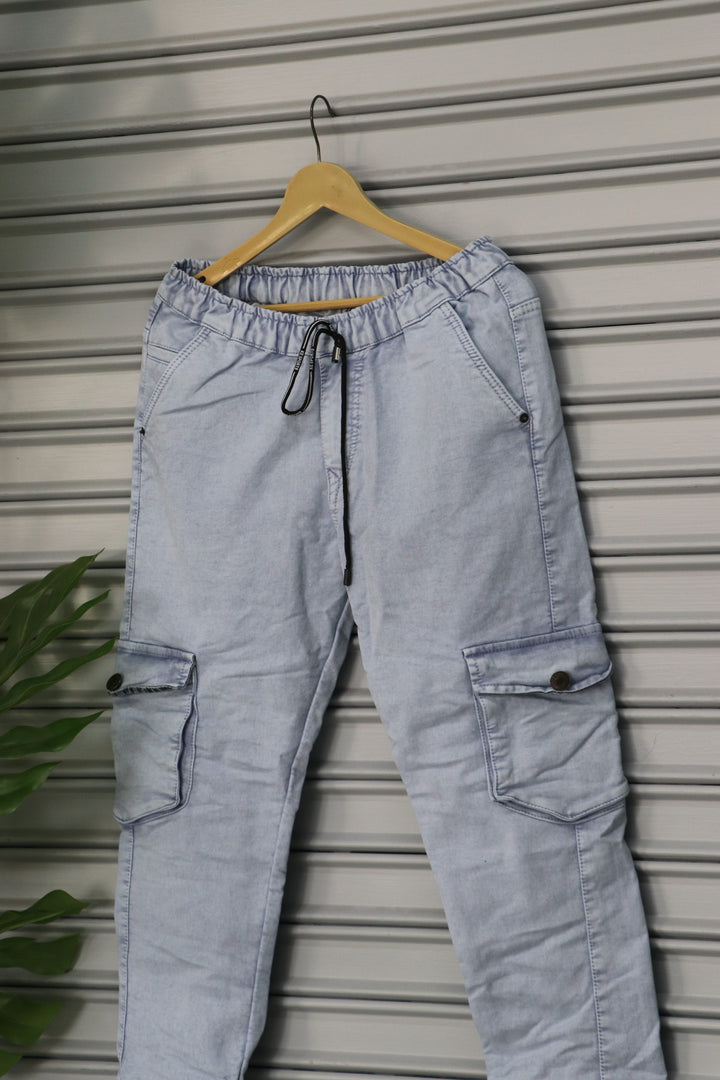 Men's Denim Cargo Jogger Pant | Premium Stretch Cargo Jeans- Light Blue