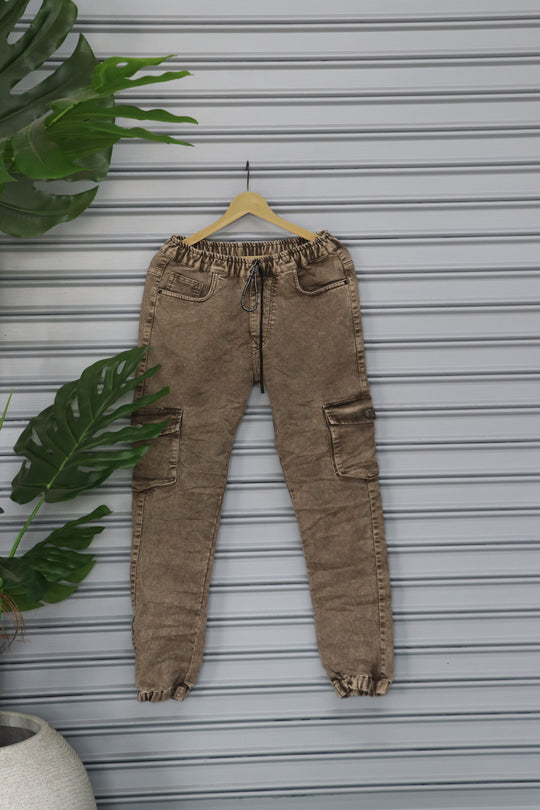 Men's Denim Cargo Jogger Pant | Premium Stretch Cargo Jeans- Brown – 7MAN Men's Fashion India