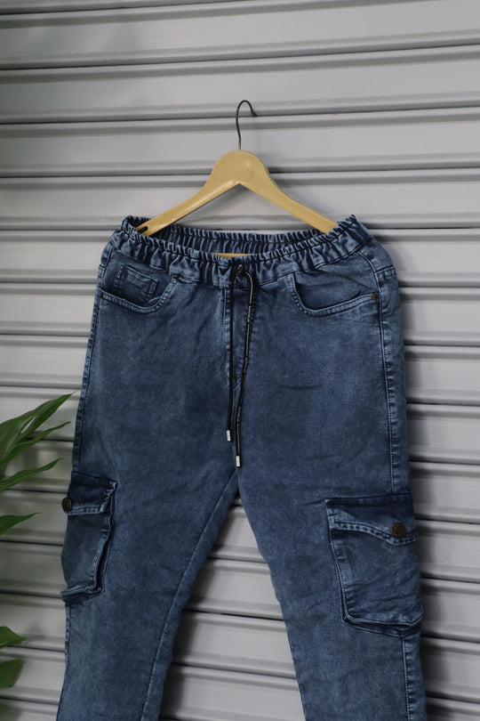 Men's Denim Cargo Jogger Pant | Premium Stretch Cargo Jeans- Dark Blue – 7MAN Men's Fashion India