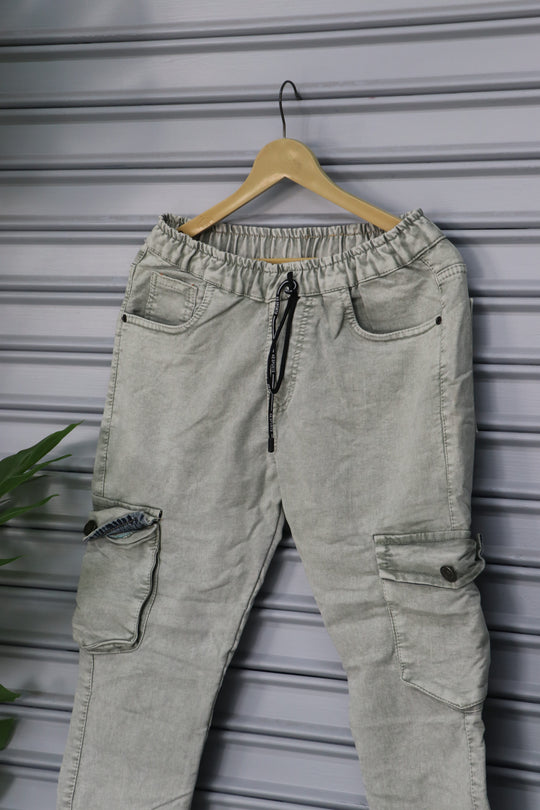Men's Denim Cargo Jogger Pant | Premium Stretch Cargo Jeans- Ash – alternate view – 7MAN India