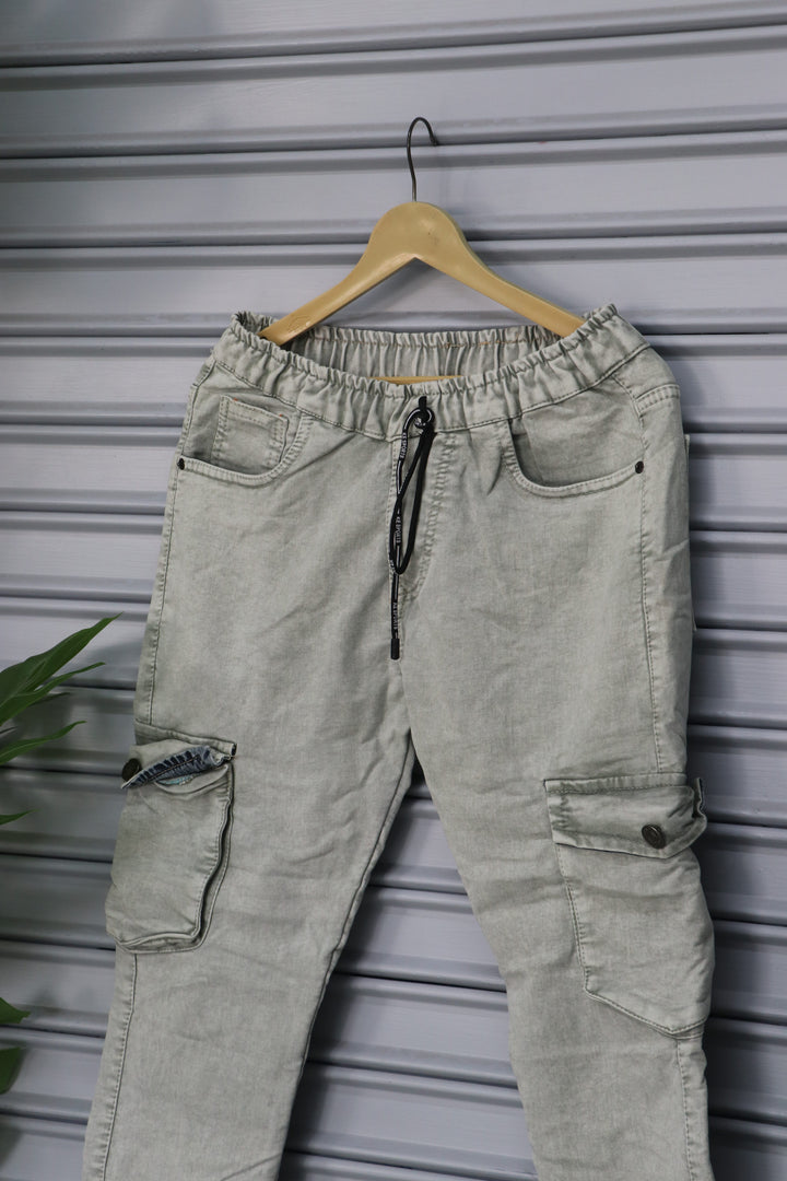 Men's Denim Cargo Jogger Pant | Premium Stretch Cargo Jeans- Ash