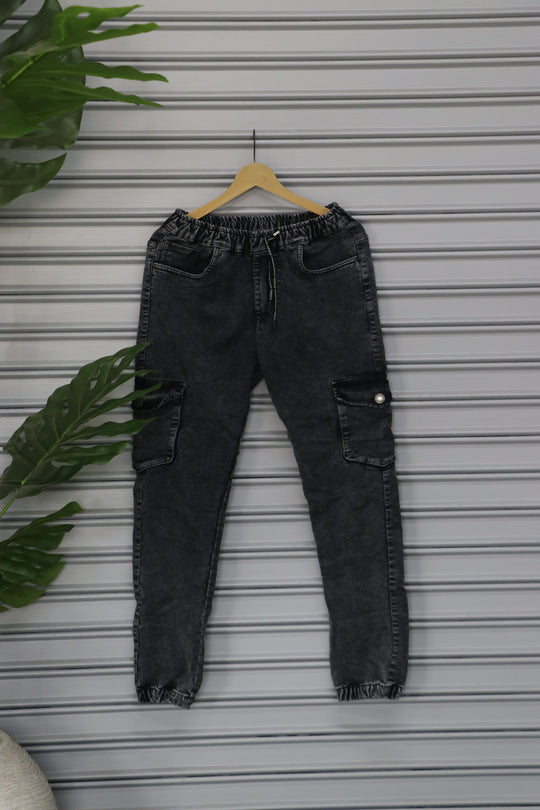 Men's Denim Cargo Jogger Pant | Premium Stretch Cargo Jeans- Black – 7MAN Men's Fashion India