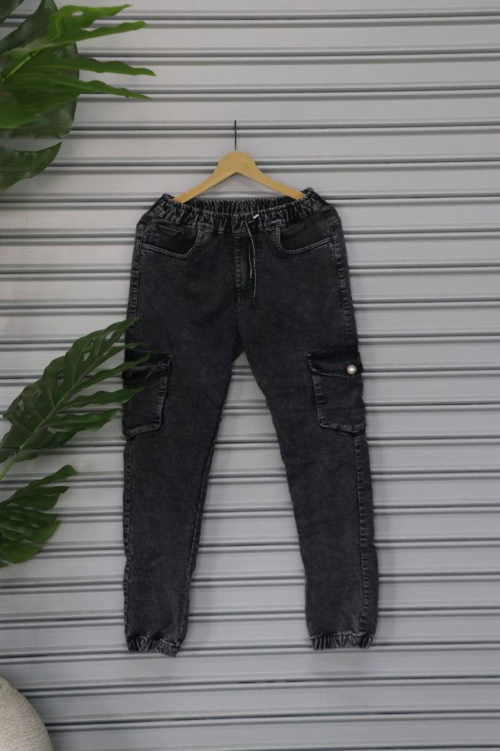 Men's Denim Cargo Jogger Pant | Premium Stretch Cargo Jeans- Black