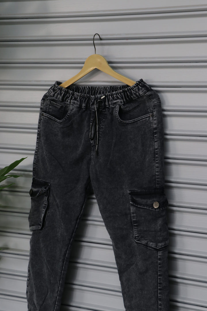 Men's Denim Cargo Jogger Pant | Premium Stretch Cargo Jeans- Black