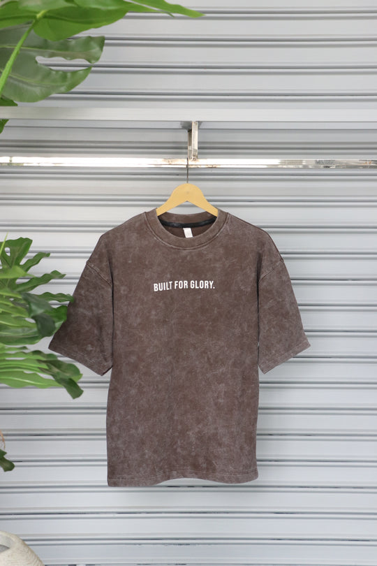 Men's Acid Wash Oversized T-Shirt | BUILT FOR GLORY Printed - Coffee Brown – alternate view – 7MAN India