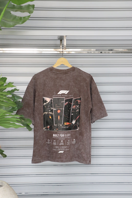 Men's Acid Wash Oversized T-Shirt | BUILT FOR GLORY Printed - Coffee Brown – 7MAN Men's Fashion India