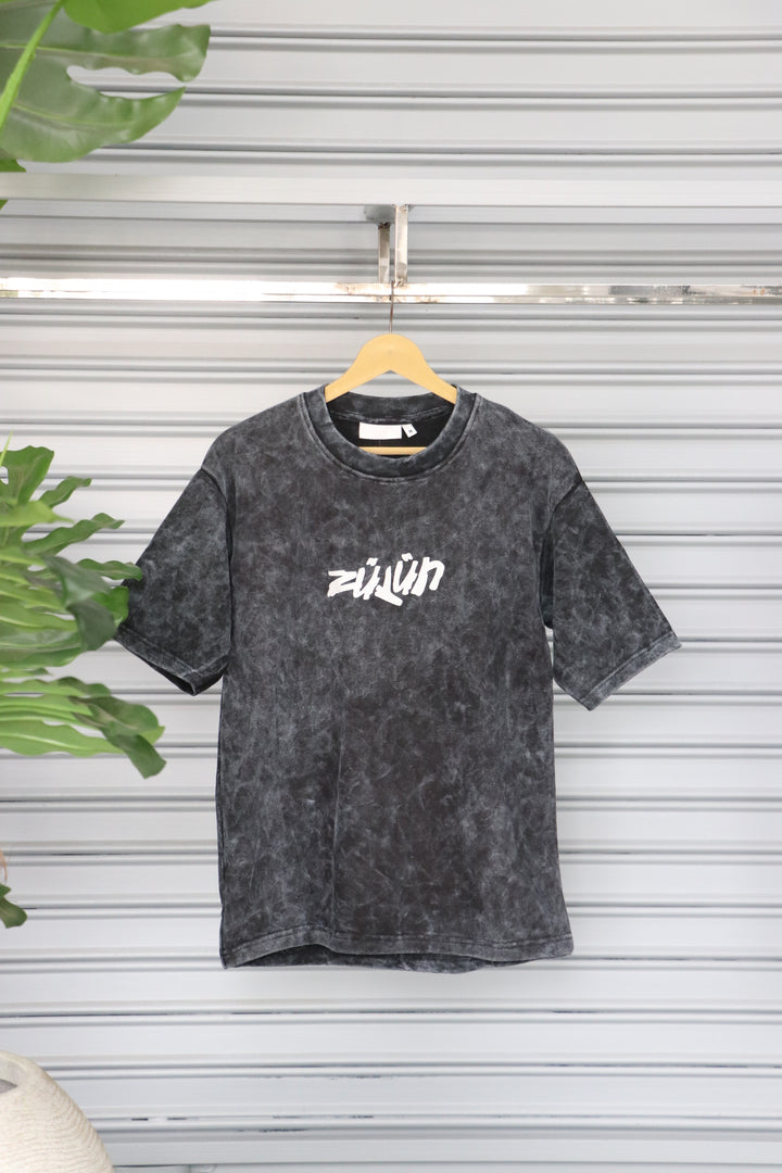 Men's Acid Wash Oversized T-Shirt | Printed Tshirt - Black