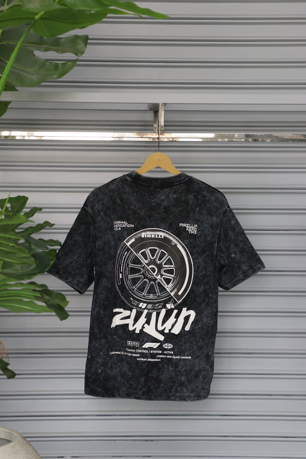 Men's Acid Wash Oversized T-Shirt | Printed Tshirt - Black