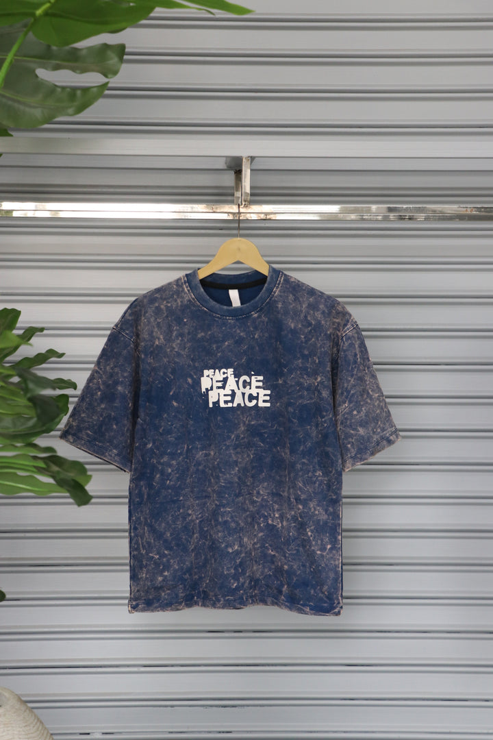 Men's Acid Wash Oversized T-Shirt | PEACE Printed - Navy Blue