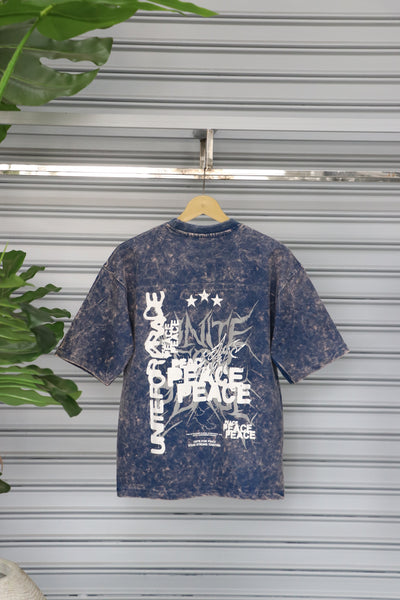 Men's Acid Wash Oversized T-Shirt | PEACE Printed - Navy Blue
