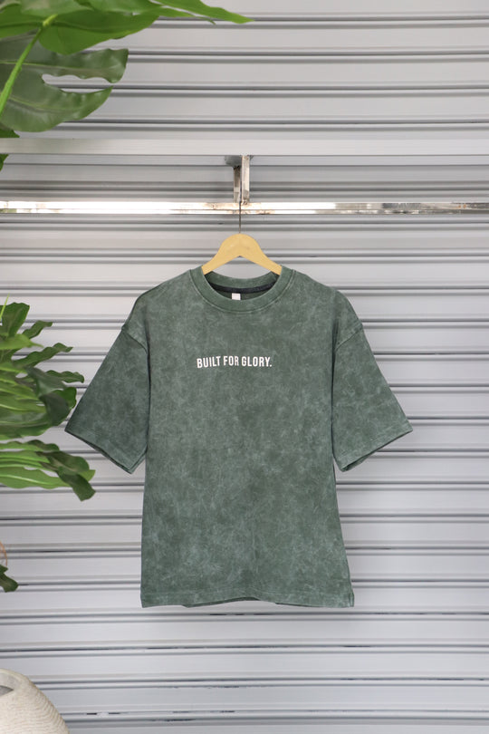 Men's Acid Wash Oversized T-Shirt | BUILT FOR GLORY - Olive Green – alternate view – 7MAN India