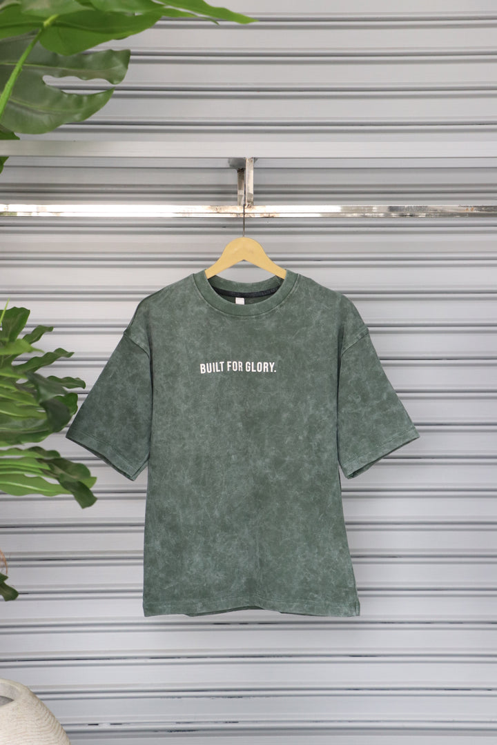 Men's Acid Wash Oversized T-Shirt | BUILT FOR GLORY - Olive Green