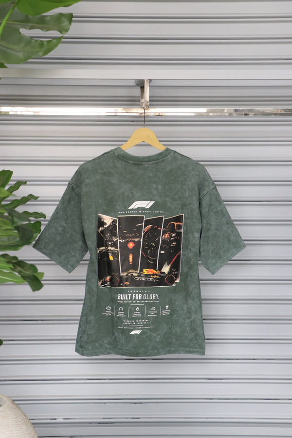 Men's Acid Wash Oversized T-Shirt | BUILT FOR GLORY - Olive Green