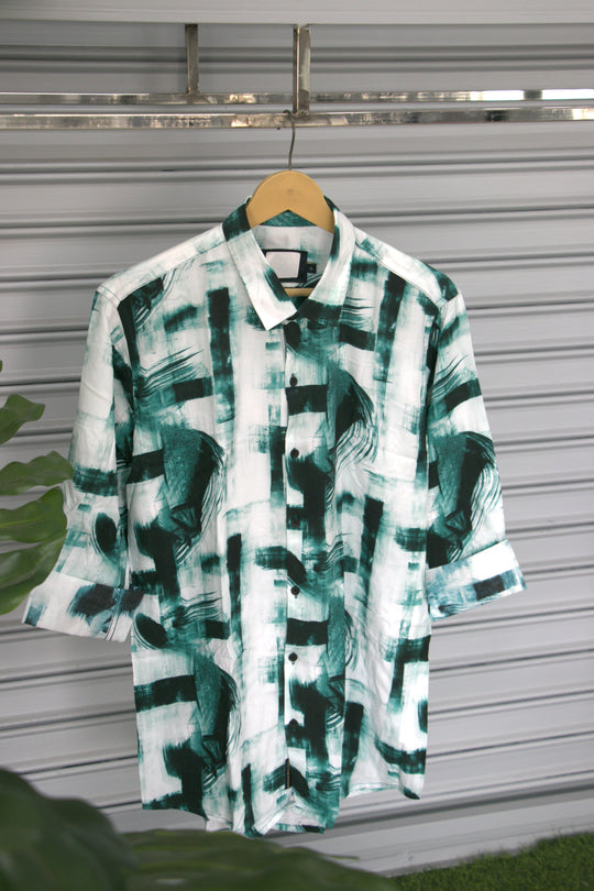 Men's Abstract Printed Casual Shirt | Premium Half Sleeve Designer Shirt | Green – 7MAN Men's Fashion India
